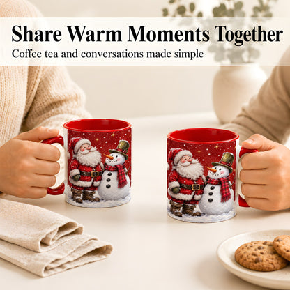 #pl[11oz|Red] Snowy Santa Snowman Coffee Mug, Christmas Mug, Ceramic Cup
