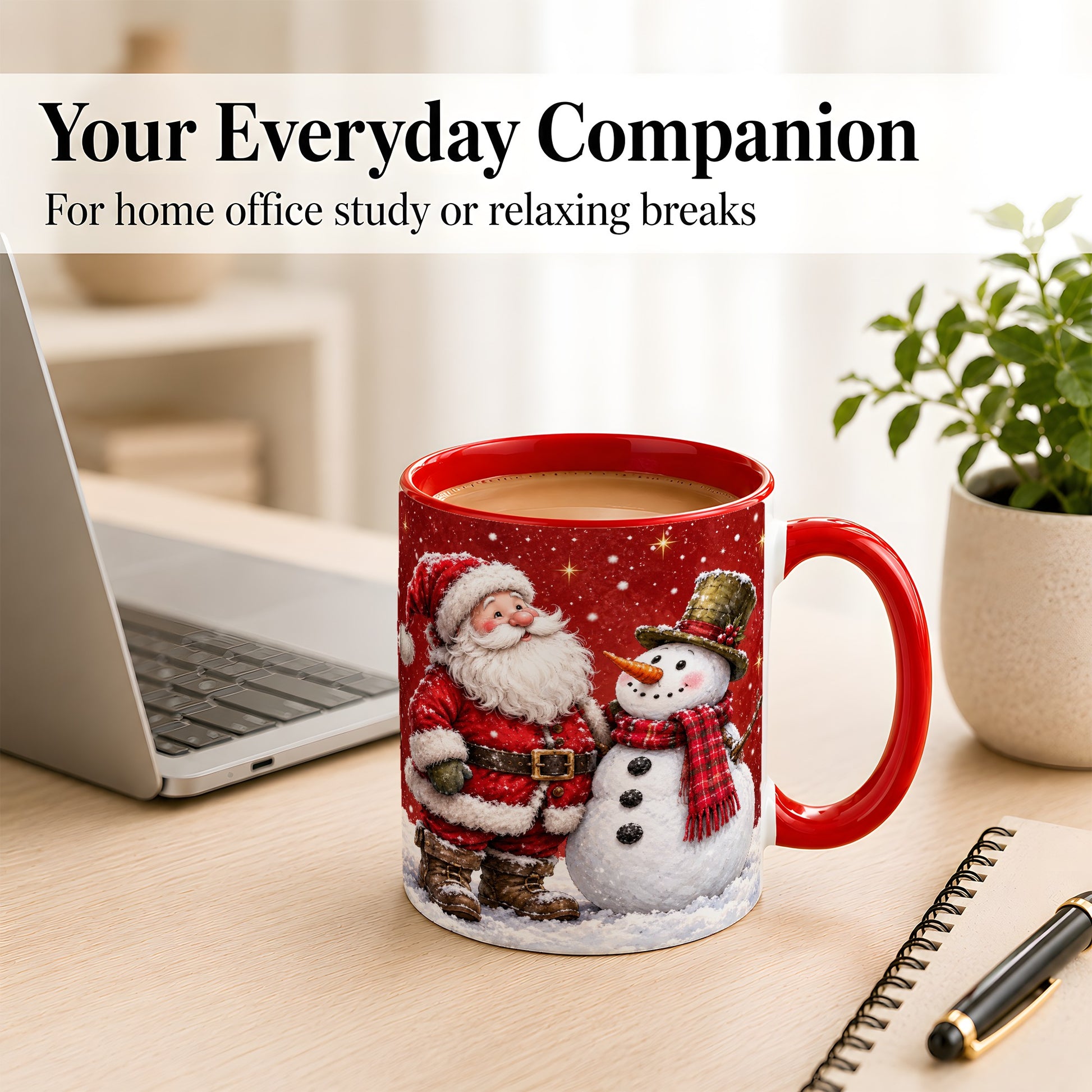 #pl[11oz|Red] Snowy Santa Snowman Coffee Mug, Christmas Mug, Ceramic Cup