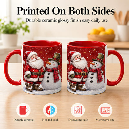 #pl[11oz|Red] Snowy Santa Snowman Coffee Mug, Christmas Mug, Ceramic Cup