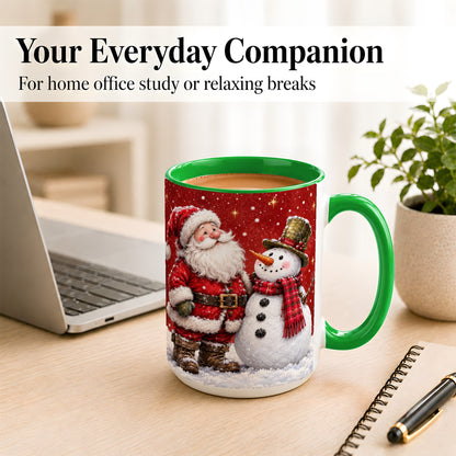 #pl[15oz|Green] Snowy Santa Snowman Coffee Mug, Christmas Mug, Ceramic Cup