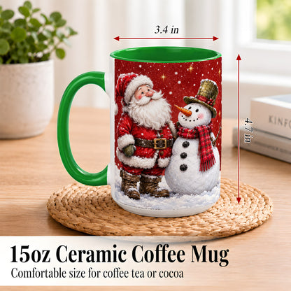 #pl[15oz|Green] Snowy Santa Snowman Coffee Mug, Christmas Mug, Ceramic Cup