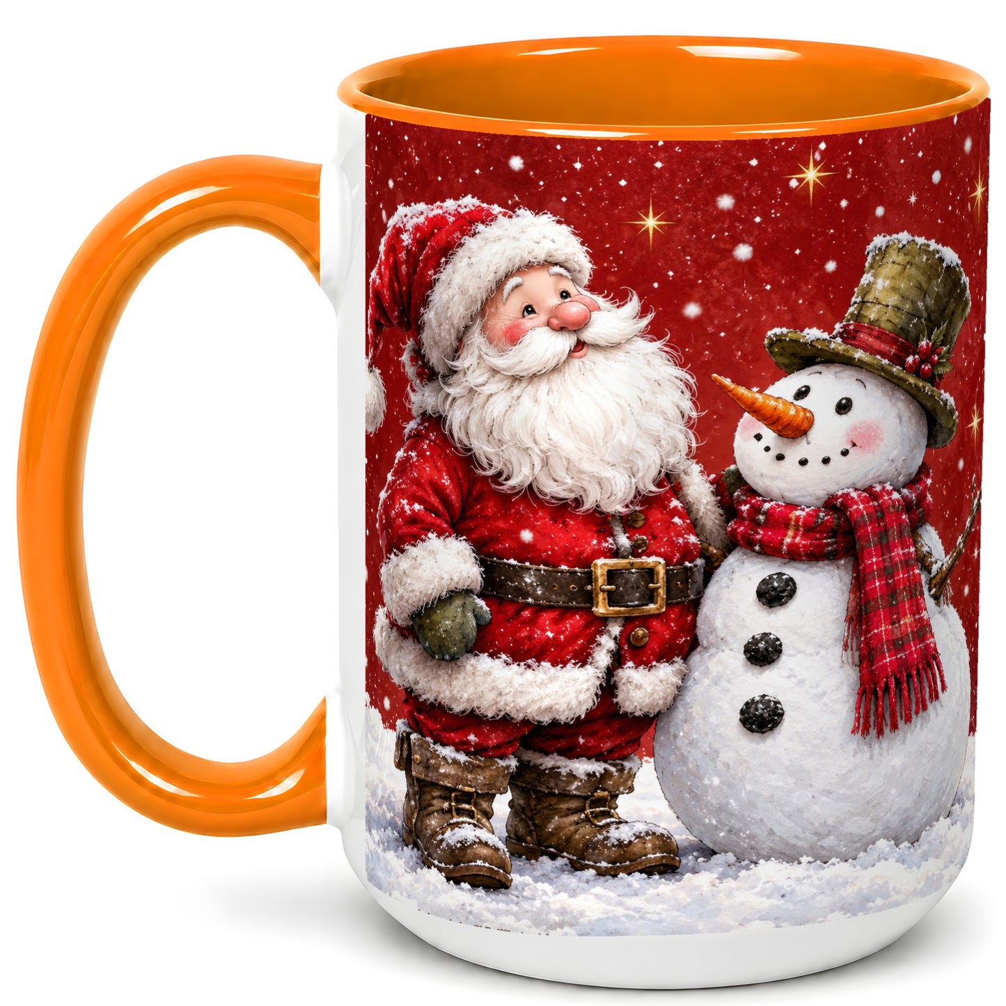 #pl[15oz|Orange] Snowy Santa Snowman Coffee Mug, Christmas Mug, Ceramic Cup