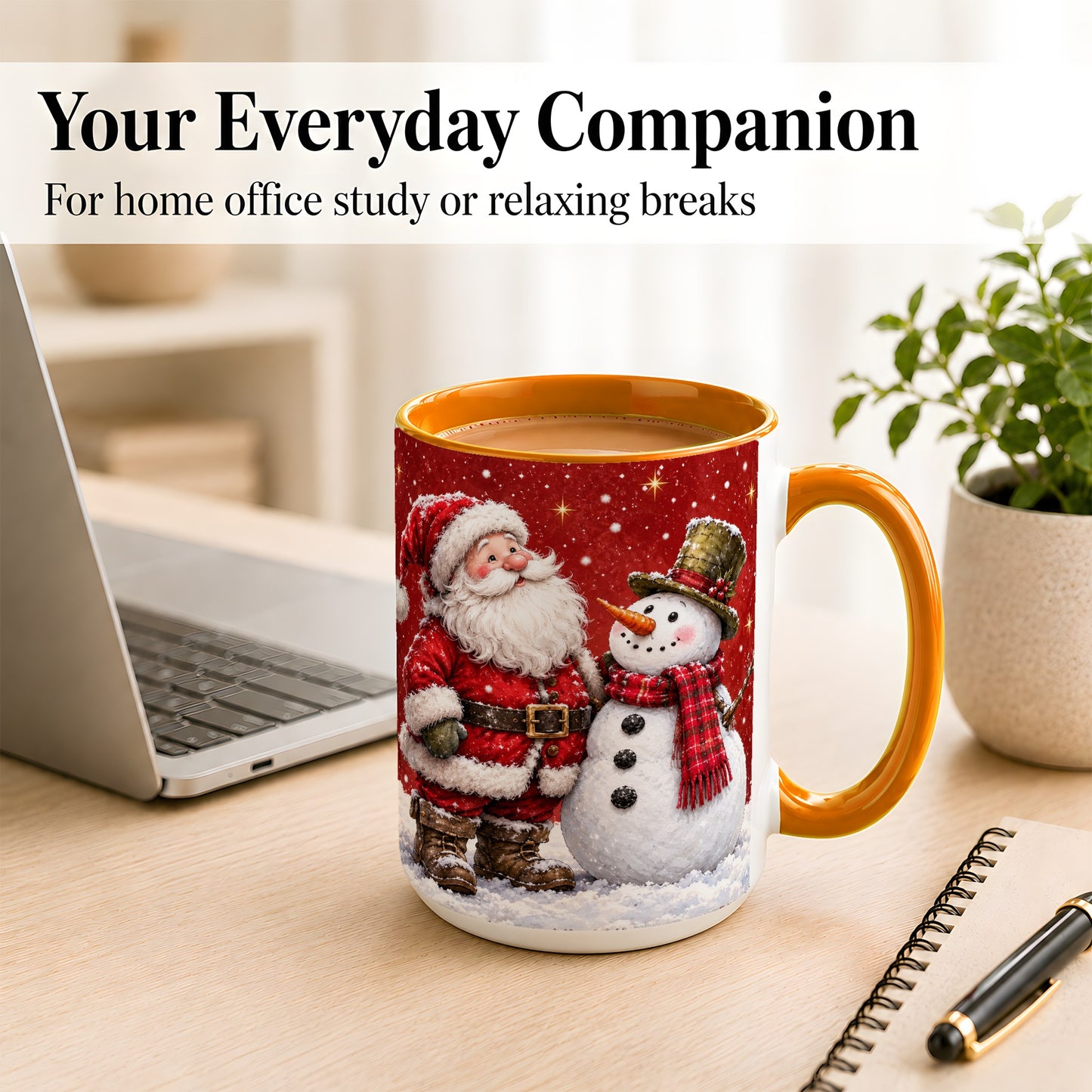 #pl[15oz|Orange] Snowy Santa Snowman Coffee Mug, Christmas Mug, Ceramic Cup