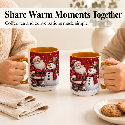 #pl[15oz|Orange] Snowy Santa Snowman Coffee Mug, Christmas Mug, Ceramic Cup
