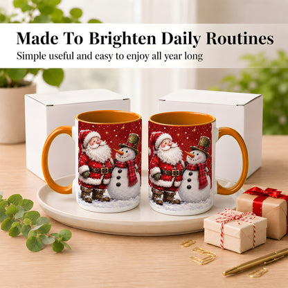 #pl[15oz|Orange] Snowy Santa Snowman Coffee Mug, Christmas Mug, Ceramic Cup