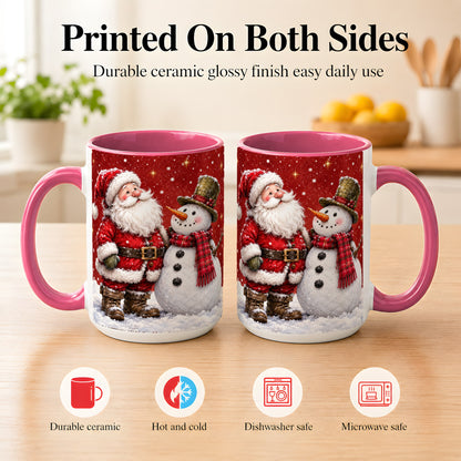 #pl[15oz|Pink] Snowy Santa Snowman Coffee Mug, Christmas Mug, Ceramic Cup