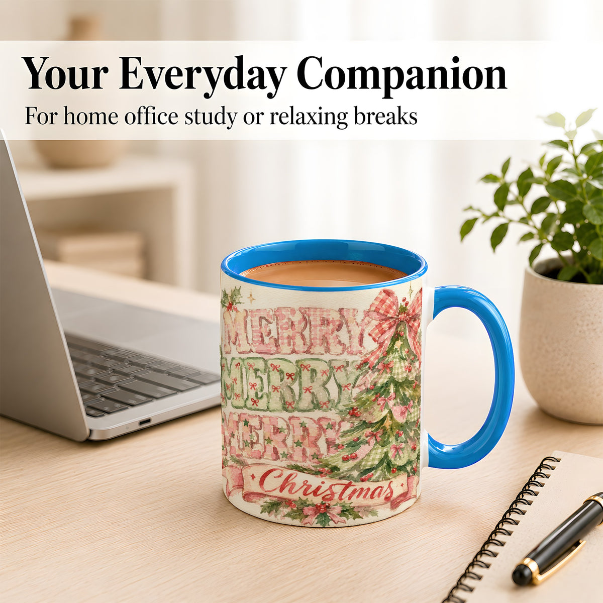 #pl[11oz|Blue] Pink Gingham Christmas Tree Coffee Mug, Holiday Mug, Ceramic Cup