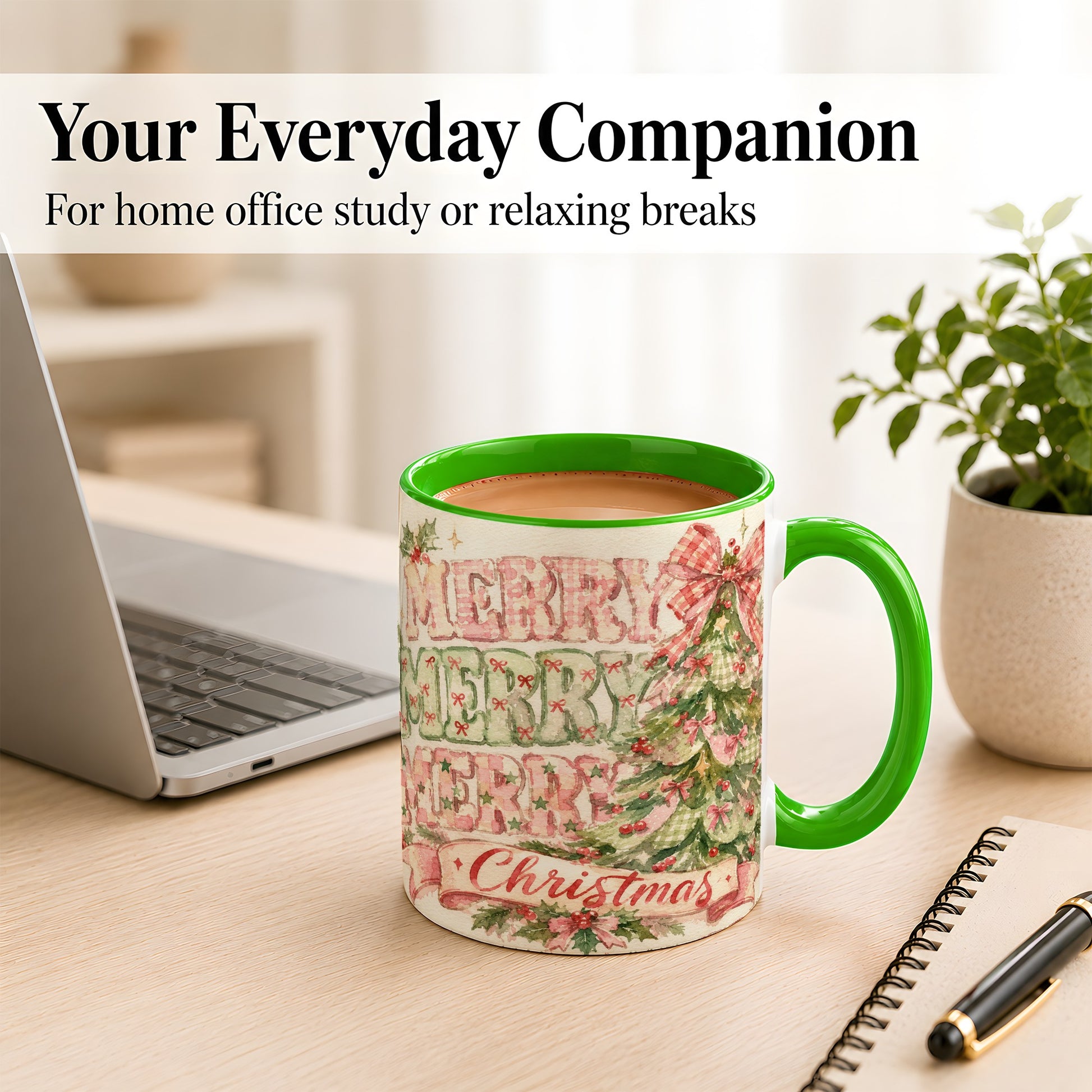 #pl[11oz|Green] Pink Gingham Christmas Tree Coffee Mug, Holiday Mug, Ceramic Cup