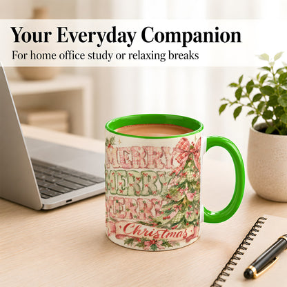 #pl[11oz|Green] Pink Gingham Christmas Tree Coffee Mug, Holiday Mug, Ceramic Cup