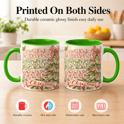 #pl[11oz|Green] Pink Gingham Christmas Tree Coffee Mug, Holiday Mug, Ceramic Cup