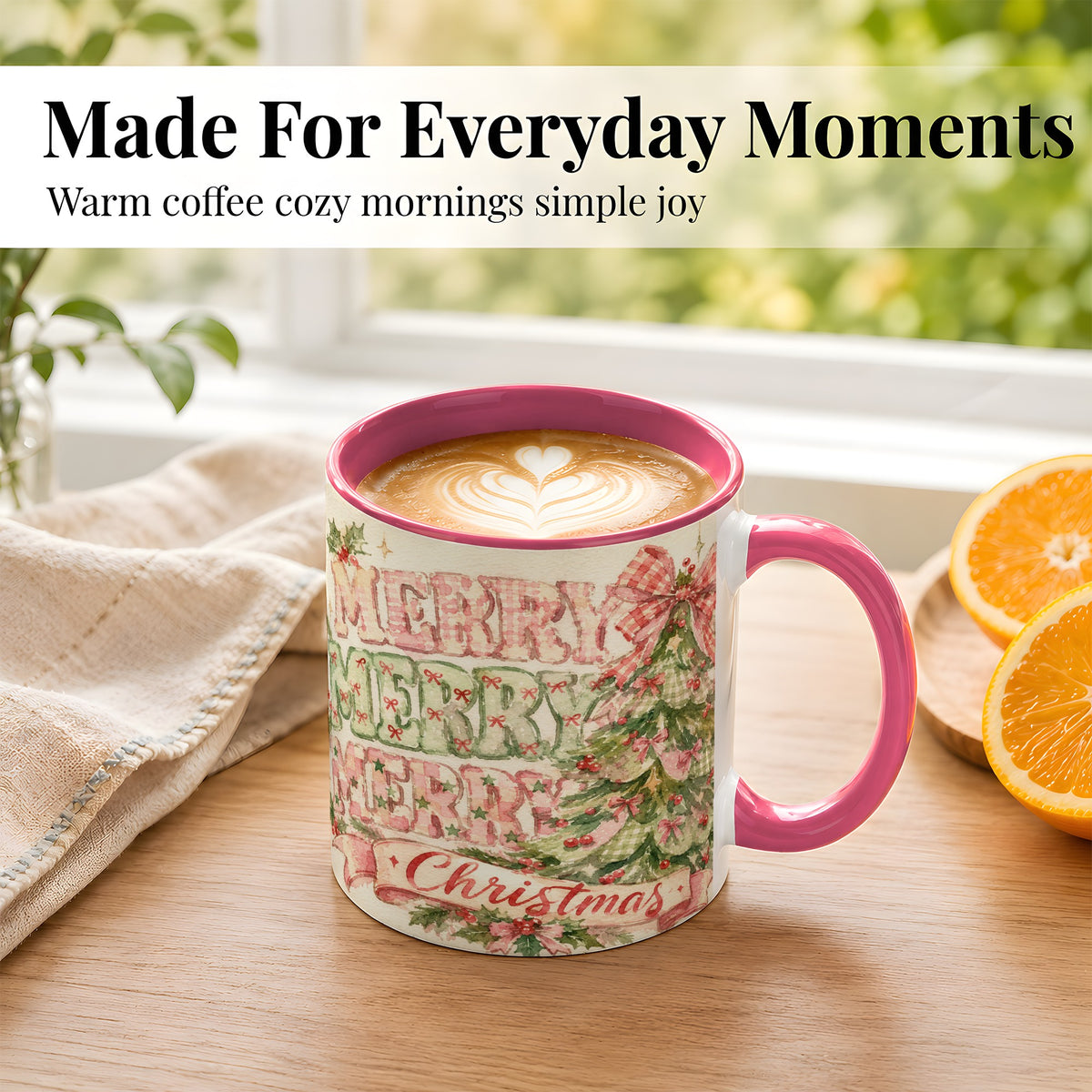 #pl[11oz|Pink] Pink Gingham Christmas Tree Coffee Mug, Holiday Mug, Ceramic Cup