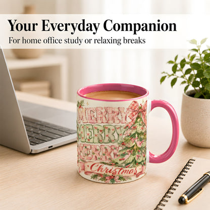 #pl[11oz|Pink] Pink Gingham Christmas Tree Coffee Mug, Holiday Mug, Ceramic Cup