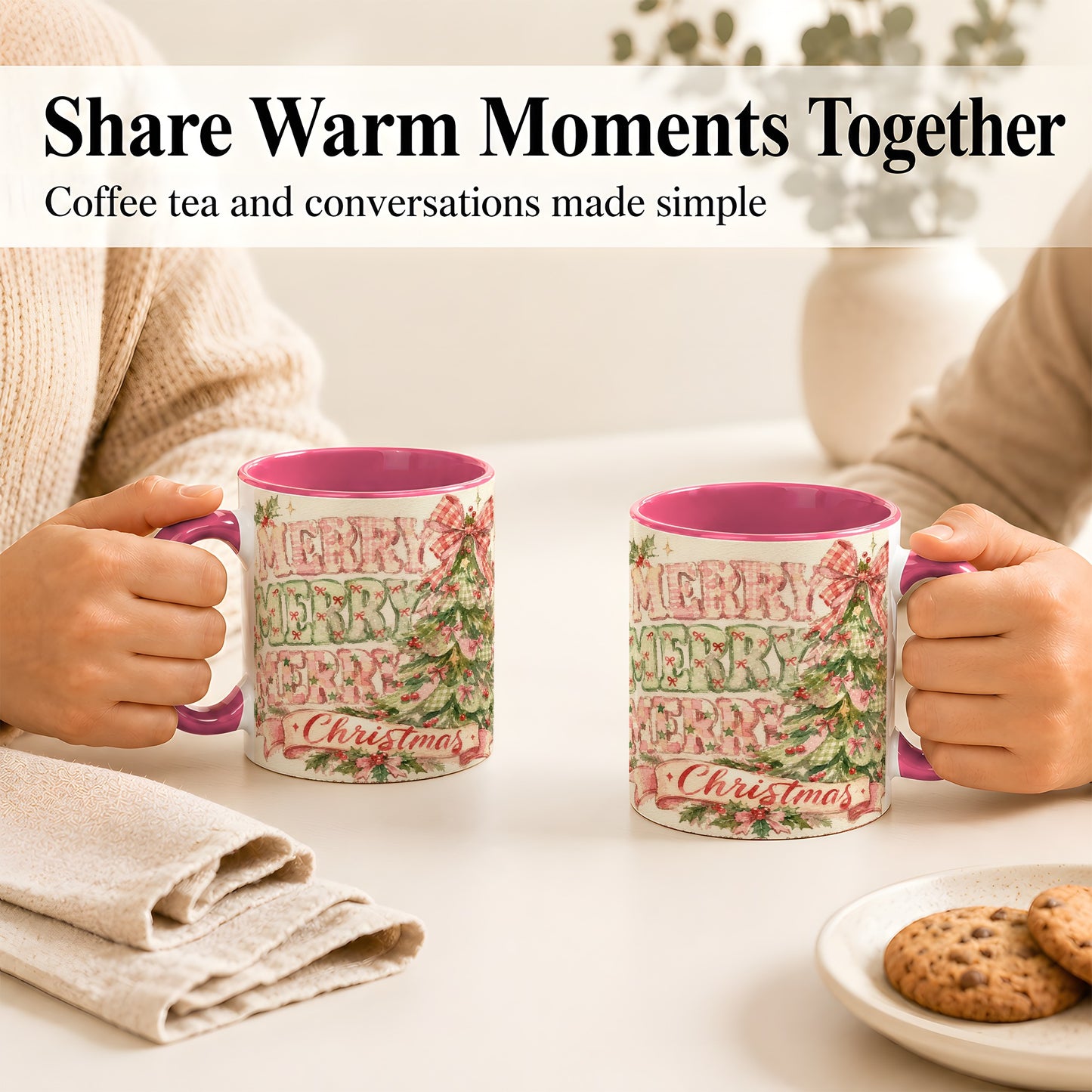 #pl[11oz|Pink] Pink Gingham Christmas Tree Coffee Mug, Holiday Mug, Ceramic Cup