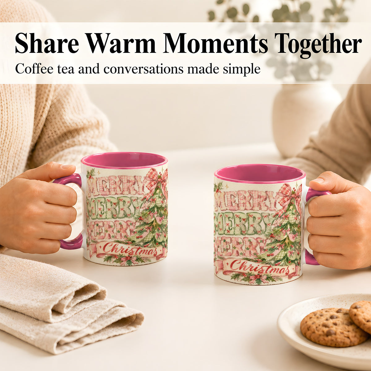 #pl[11oz|Pink] Pink Gingham Christmas Tree Coffee Mug, Holiday Mug, Ceramic Cup
