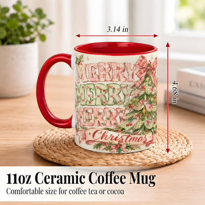 #pl[11oz|Red] Pink Gingham Christmas Tree Coffee Mug, Holiday Mug, Ceramic Cup