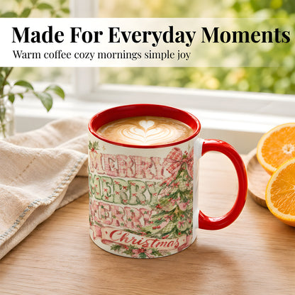 #pl[11oz|Red] Pink Gingham Christmas Tree Coffee Mug, Holiday Mug, Ceramic Cup