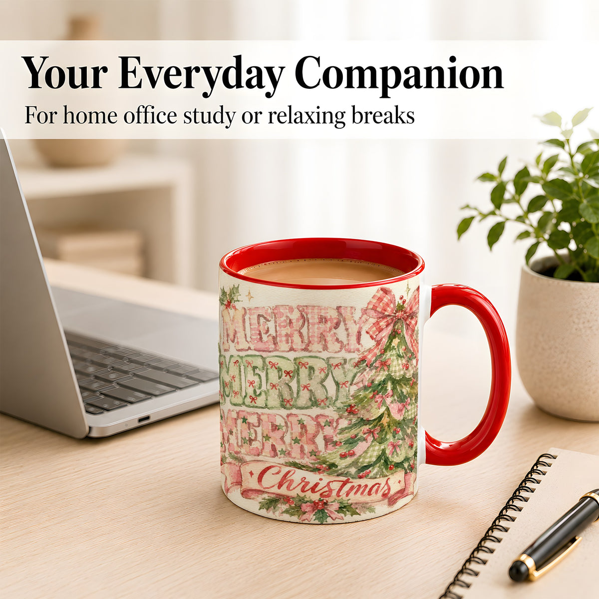 #pl[11oz|Red] Pink Gingham Christmas Tree Coffee Mug, Holiday Mug, Ceramic Cup
