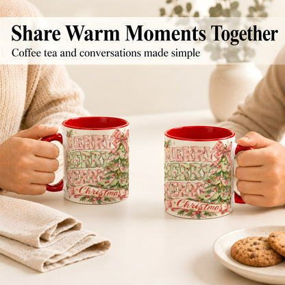 #pl[11oz|Red] Pink Gingham Christmas Tree Coffee Mug, Holiday Mug, Ceramic Cup