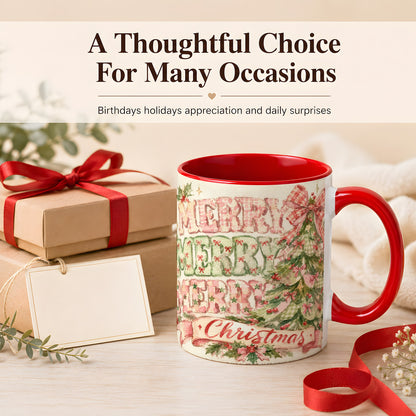 #pl[11oz|Red] Pink Gingham Christmas Tree Coffee Mug, Holiday Mug, Ceramic Cup