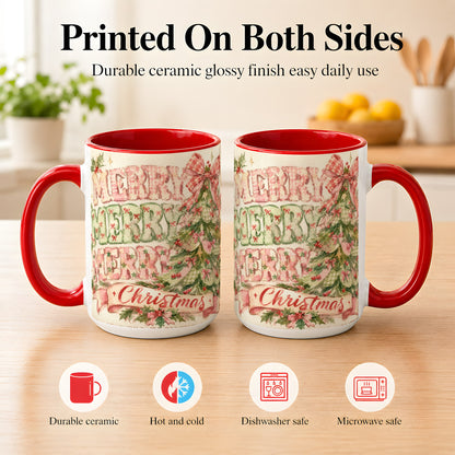 #pl[15oz|Red] Pink Gingham Christmas Tree Coffee Mug, Holiday Mug, Ceramic Cup