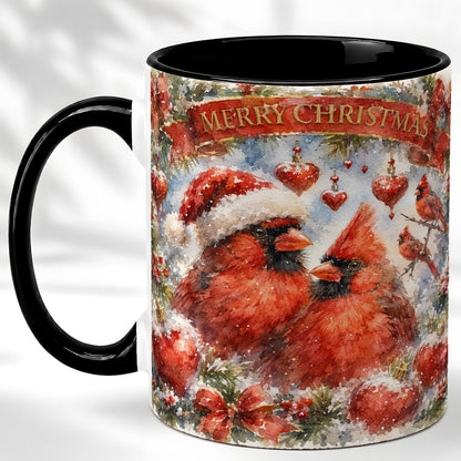 #pl[11oz|Black] Christmas Cardinals Coffee Mug, Winter Bird Mug, Ceramic Cup