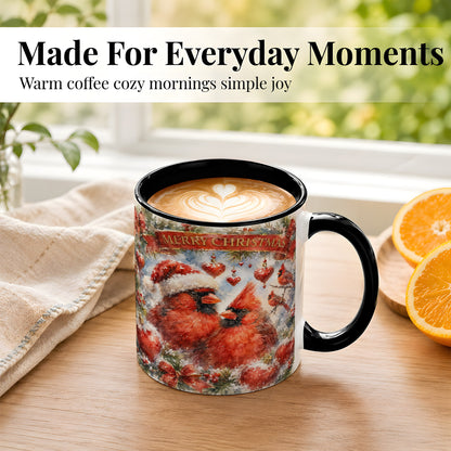 #pl[11oz|Black] Christmas Cardinals Coffee Mug, Winter Bird Mug, Ceramic Cup