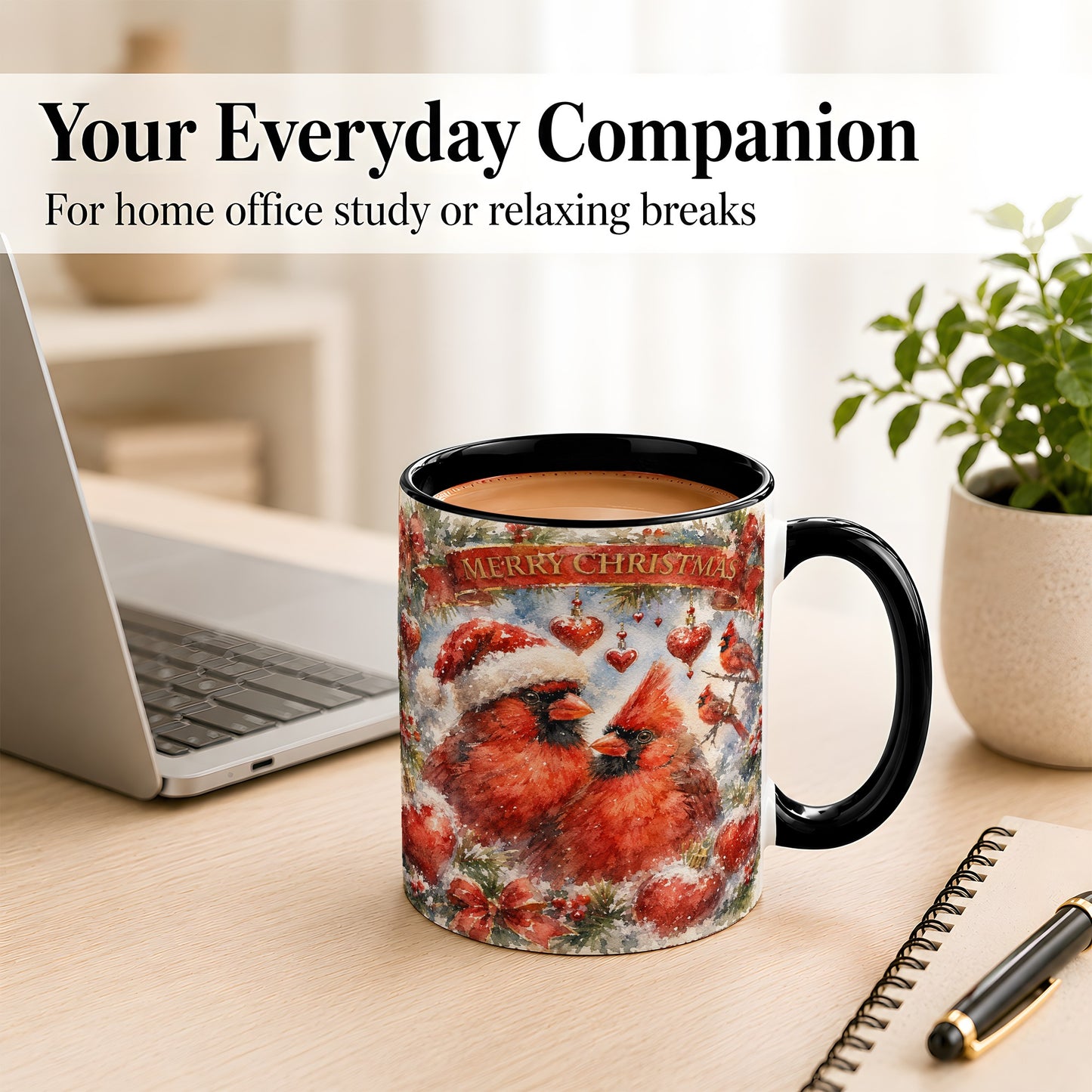 #pl[11oz|Black] Christmas Cardinals Coffee Mug, Winter Bird Mug, Ceramic Cup