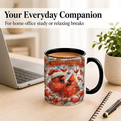 #pl[11oz|Black] Christmas Cardinals Coffee Mug, Winter Bird Mug, Ceramic Cup