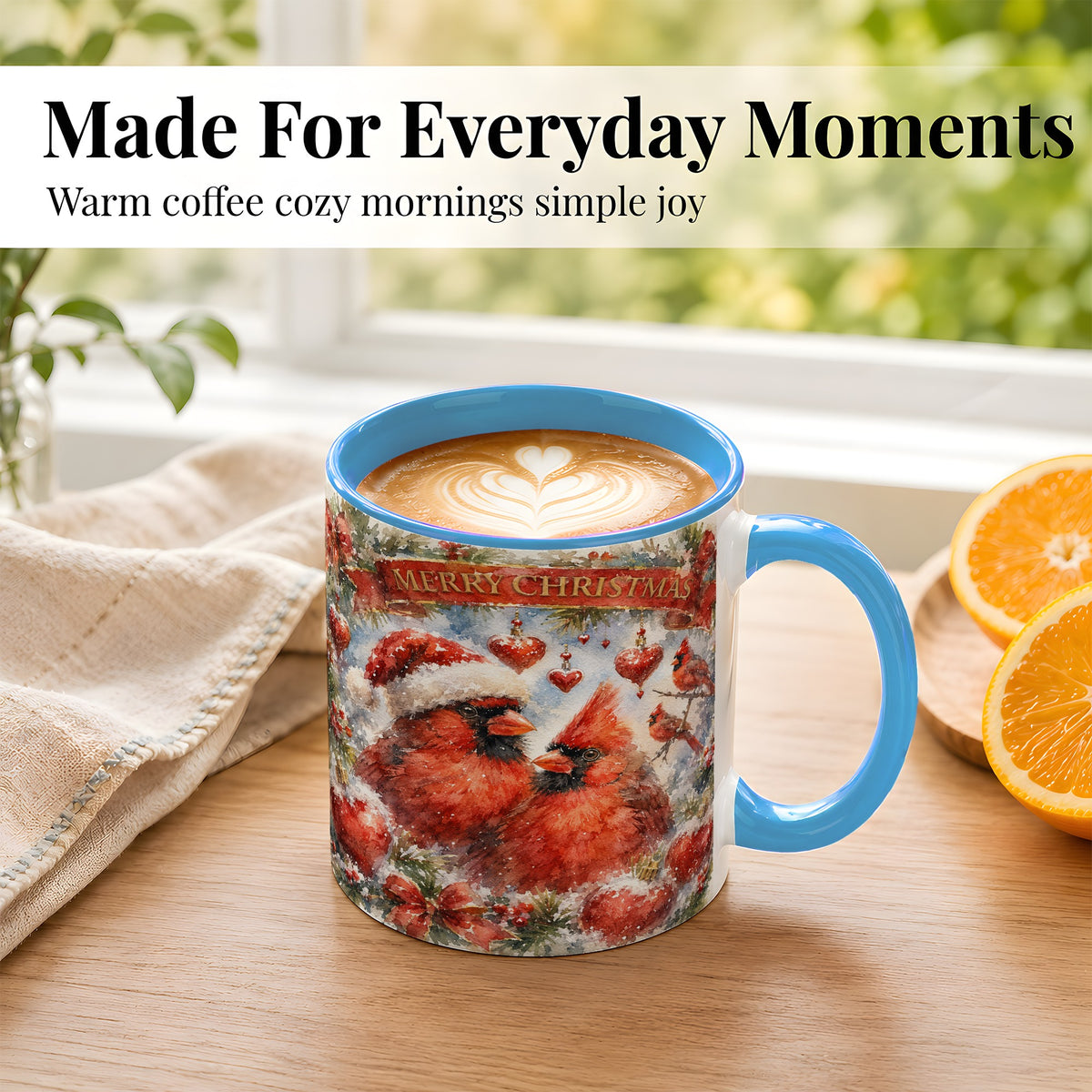 #pl[11oz|Blue] Christmas Cardinals Coffee Mug, Winter Bird Mug, Ceramic Cup