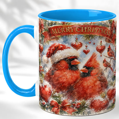 #pl[11oz|Blue] Christmas Cardinals Coffee Mug, Winter Bird Mug, Ceramic Cup