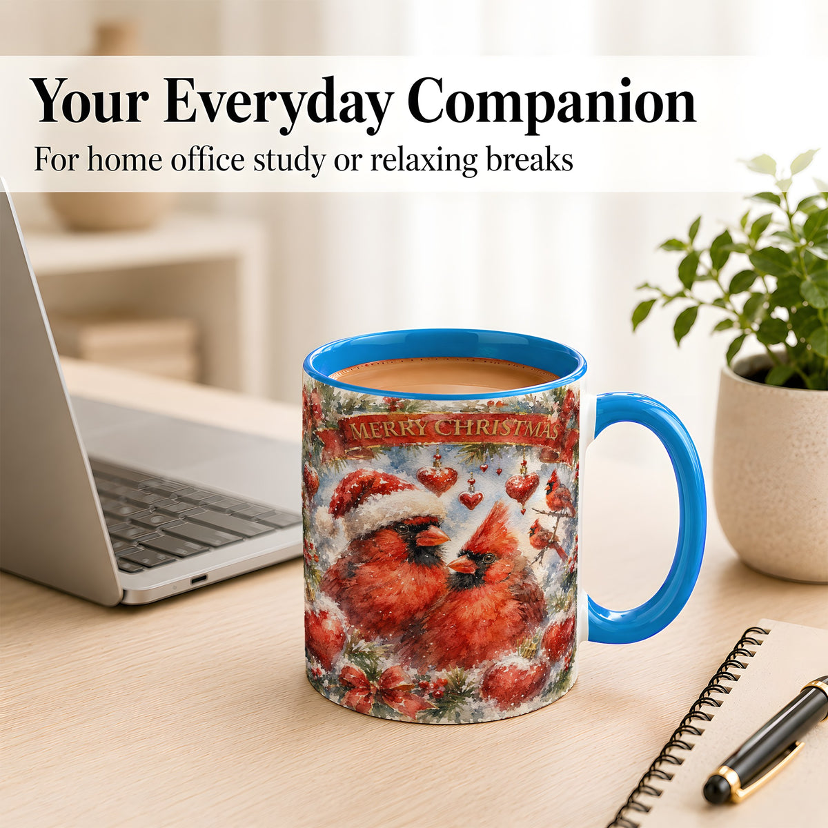 #pl[11oz|Blue] Christmas Cardinals Coffee Mug, Winter Bird Mug, Ceramic Cup