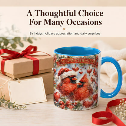 #pl[11oz|Blue] Christmas Cardinals Coffee Mug, Winter Bird Mug, Ceramic Cup