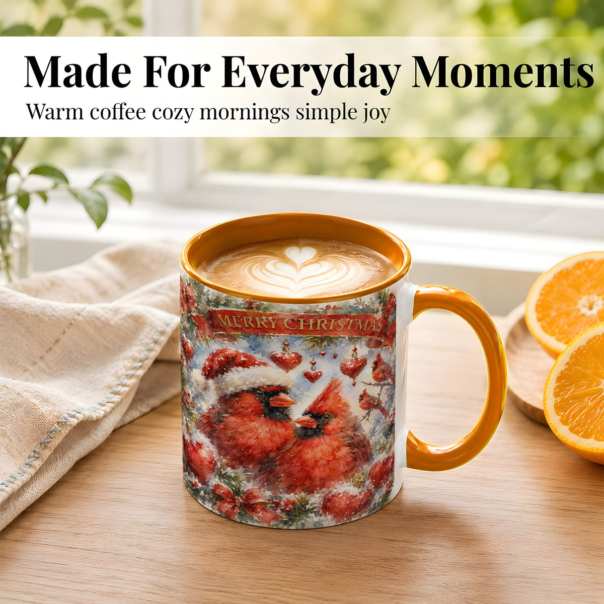 #pl[11oz|Orange] Christmas Cardinals Coffee Mug, Winter Bird Mug, Ceramic Cup