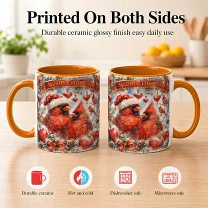 #pl[11oz|Orange] Christmas Cardinals Coffee Mug, Winter Bird Mug, Ceramic Cup