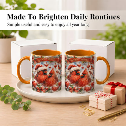 #pl[11oz|Orange] Christmas Cardinals Coffee Mug, Winter Bird Mug, Ceramic Cup