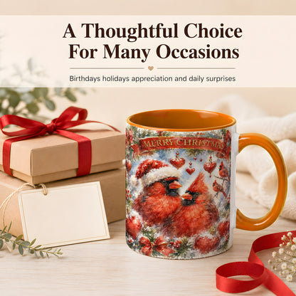 #pl[11oz|Orange] Christmas Cardinals Coffee Mug, Winter Bird Mug, Ceramic Cup