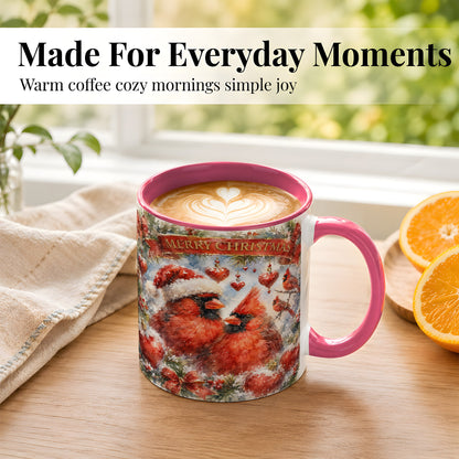 #pl[11oz|Pink] Christmas Cardinals Coffee Mug, Winter Bird Mug, Ceramic Cup