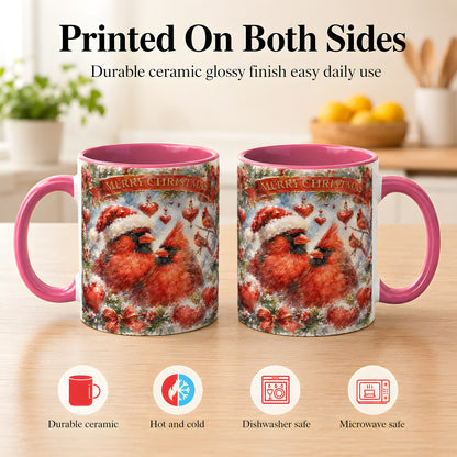#pl[11oz|Pink] Christmas Cardinals Coffee Mug, Winter Bird Mug, Ceramic Cup