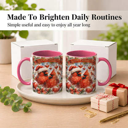 #pl[11oz|Pink] Christmas Cardinals Coffee Mug, Winter Bird Mug, Ceramic Cup