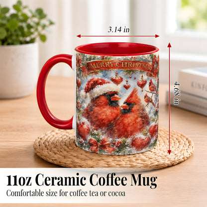 #pl[11oz|Red] Christmas Cardinals Coffee Mug, Winter Bird Mug, Ceramic Cup