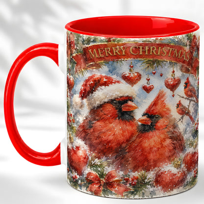 Christmas Cardinals Coffee Mug, Winter Bird Mug, Ceramic Cup