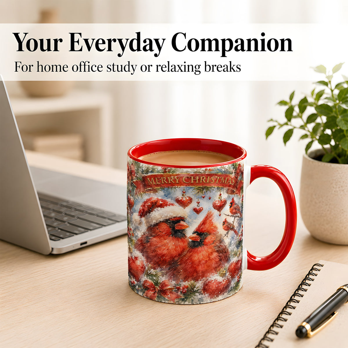 #pl[11oz|Red] Christmas Cardinals Coffee Mug, Winter Bird Mug, Ceramic Cup