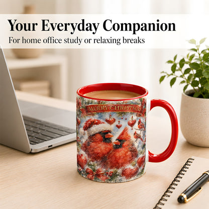 #pl[11oz|Red] Christmas Cardinals Coffee Mug, Winter Bird Mug, Ceramic Cup
