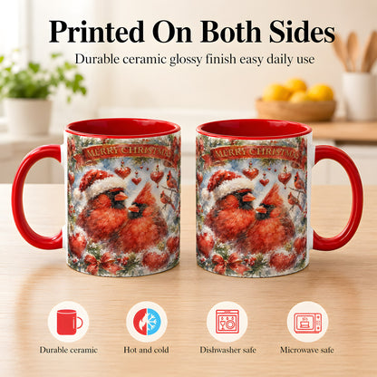 #pl[11oz|Red] Christmas Cardinals Coffee Mug, Winter Bird Mug, Ceramic Cup