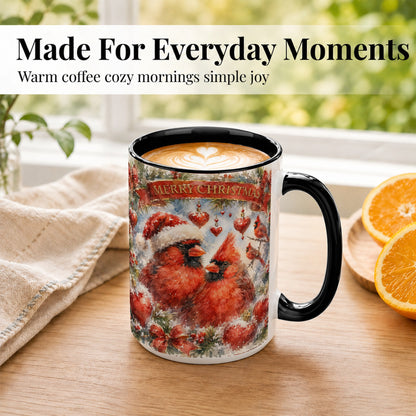 #pl[15oz|Black] Christmas Cardinals Coffee Mug, Winter Bird Mug, Ceramic Cup