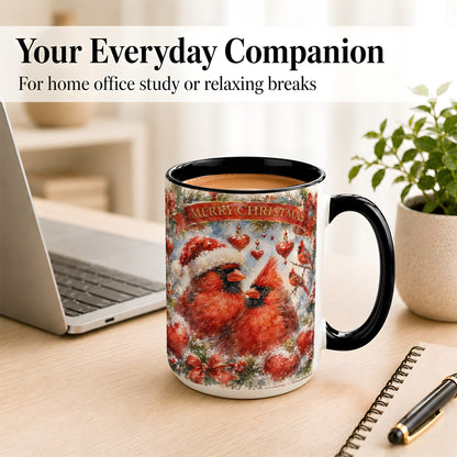 #pl[15oz|Black] Christmas Cardinals Coffee Mug, Winter Bird Mug, Ceramic Cup