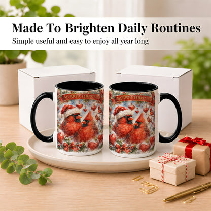 #pl[15oz|Black] Christmas Cardinals Coffee Mug, Winter Bird Mug, Ceramic Cup