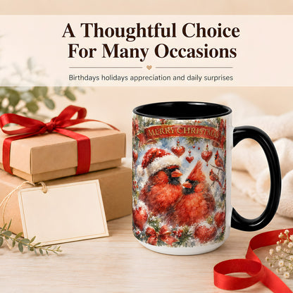 #pl[15oz|Black] Christmas Cardinals Coffee Mug, Winter Bird Mug, Ceramic Cup