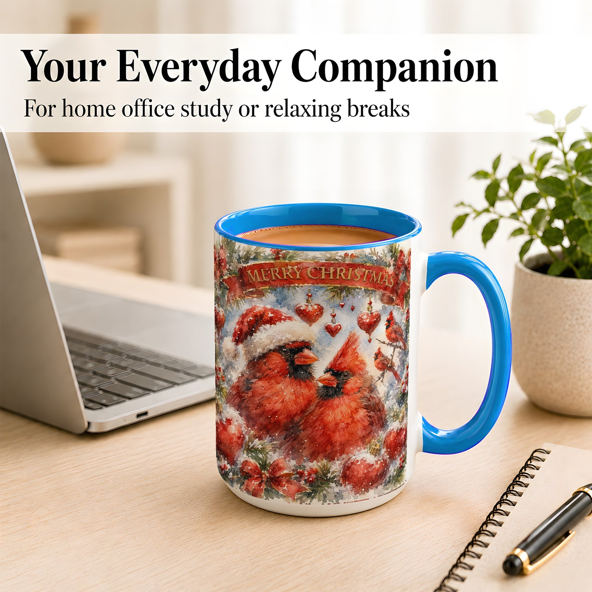 #pl[15oz|Blue] Christmas Cardinals Coffee Mug, Winter Bird Mug, Ceramic Cup