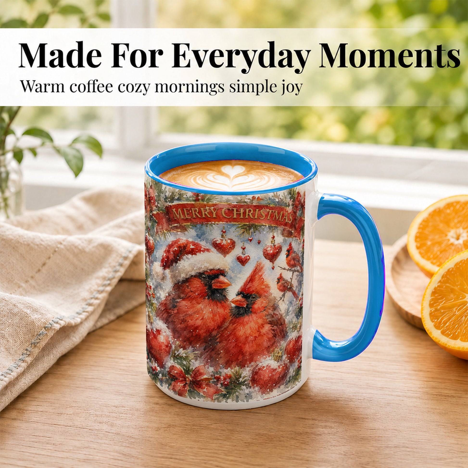 #pl[15oz|Blue] Christmas Cardinals Coffee Mug, Winter Bird Mug, Ceramic Cup